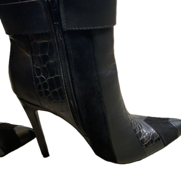 Tori Stiletto Boots Pointed Toe Glossy Croc Panel Zipper Black Women’s 7.5 NWT - Picture 8 of 14